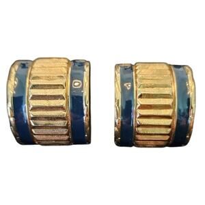 St. John Gold-tone & Blue Enameled Earrings, Clip Back, Vintage